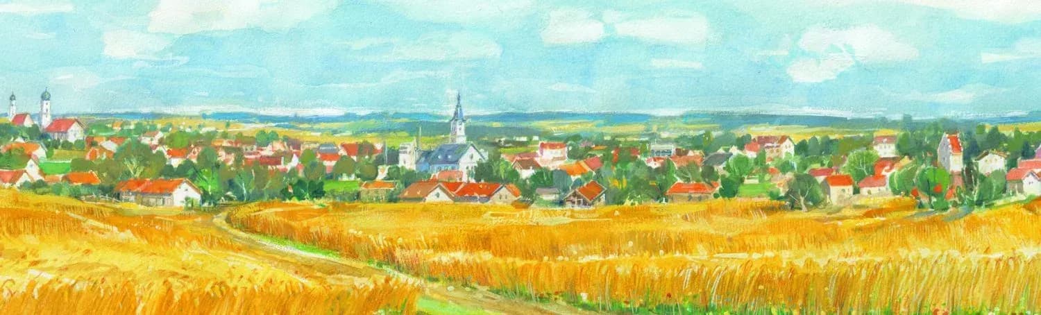Landschaft & Ortsbild — Ortspanorama Aquarell Zugeschnitten